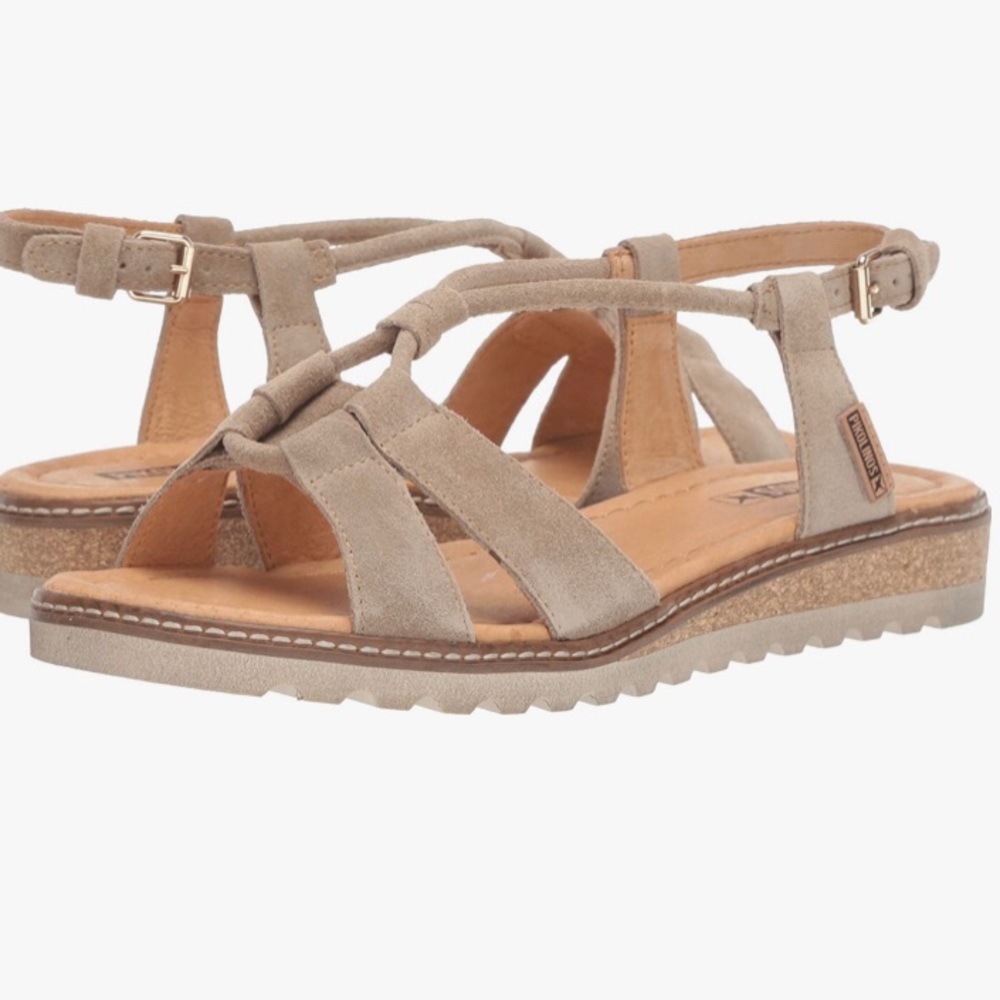 Pikolinos Alcudia Cream Suede T Strap Wedge Comfort Sandals Size 38 US 8 Perfect